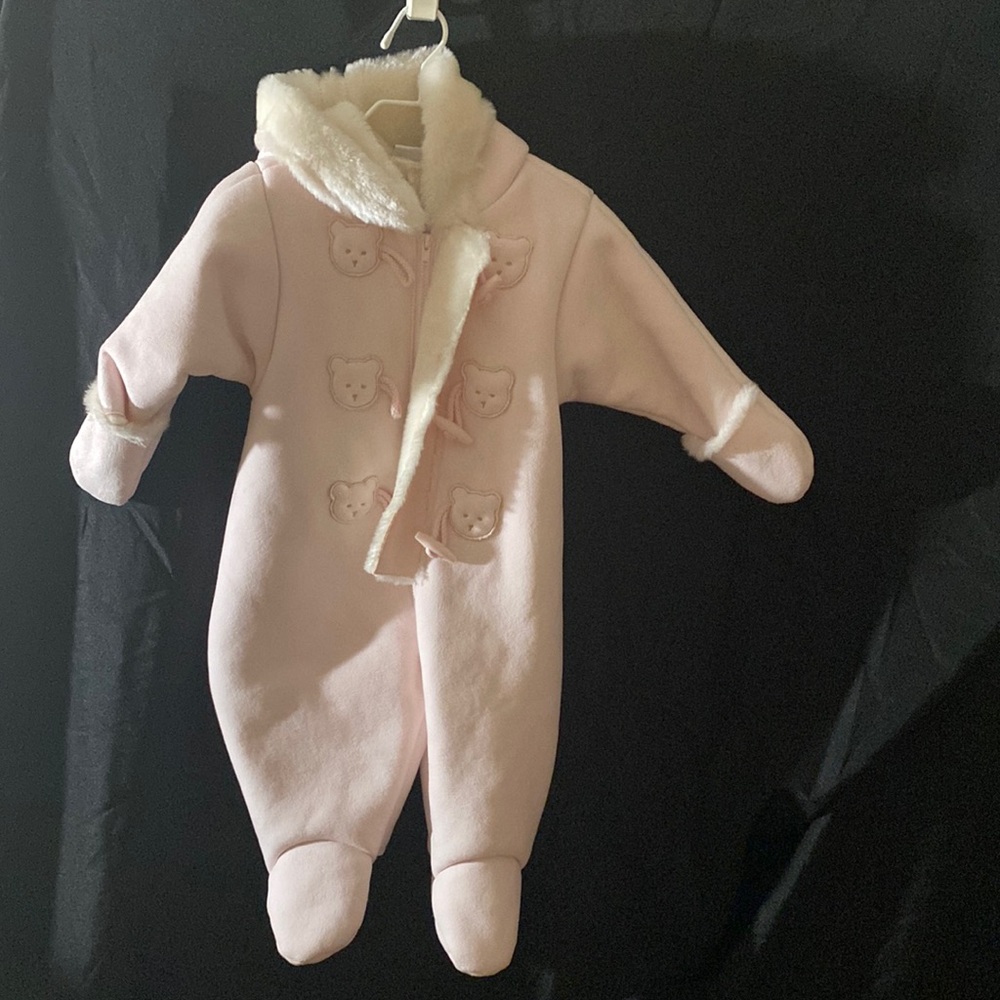 First impressions baby pink snow suit size 3/6 mos